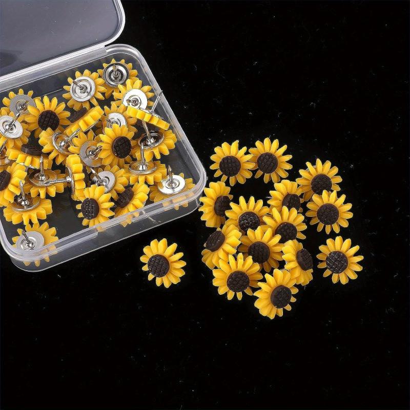 40pcs Sunflower Push Pins Cork Board Desk Decor Office Thumbtacks
