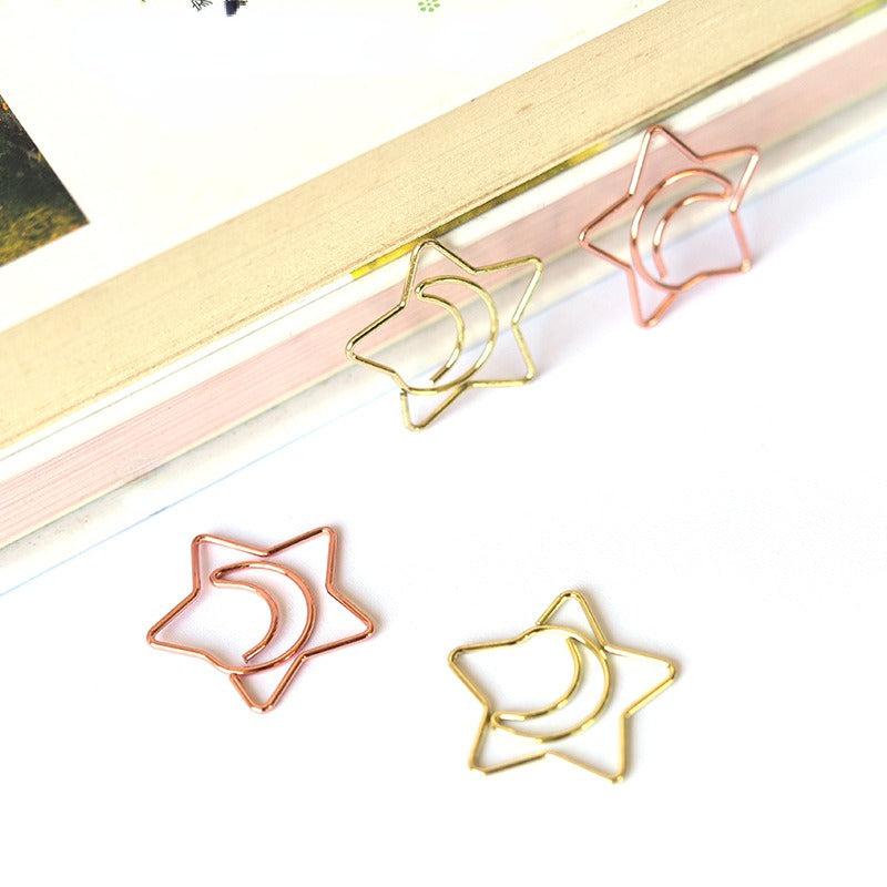20pcs Moon And Stars Metal Paper Clips Bookmarks Office School Stationery