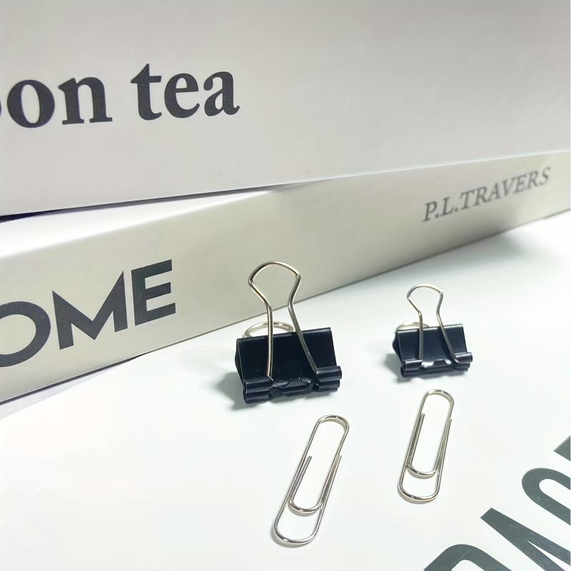 100pcs Paper Clips & Binder Clips Set 32mm Medium, 19mm Small, 15mm Mini