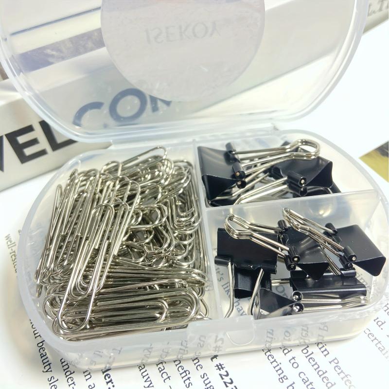 100pcs Paper Clips & Binder Clips Set 32mm Medium, 19mm Small, 15mm Mini