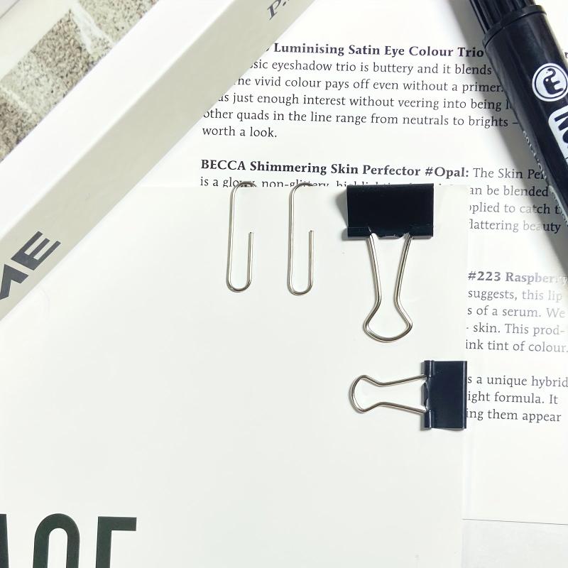 100pcs Paper Clips & Binder Clips Set 32mm Medium, 19mm Small, 15mm Mini