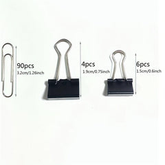 100pcs Paper Clips & Binder Clips Set 32mm Medium, 19mm Small, 15mm Mini