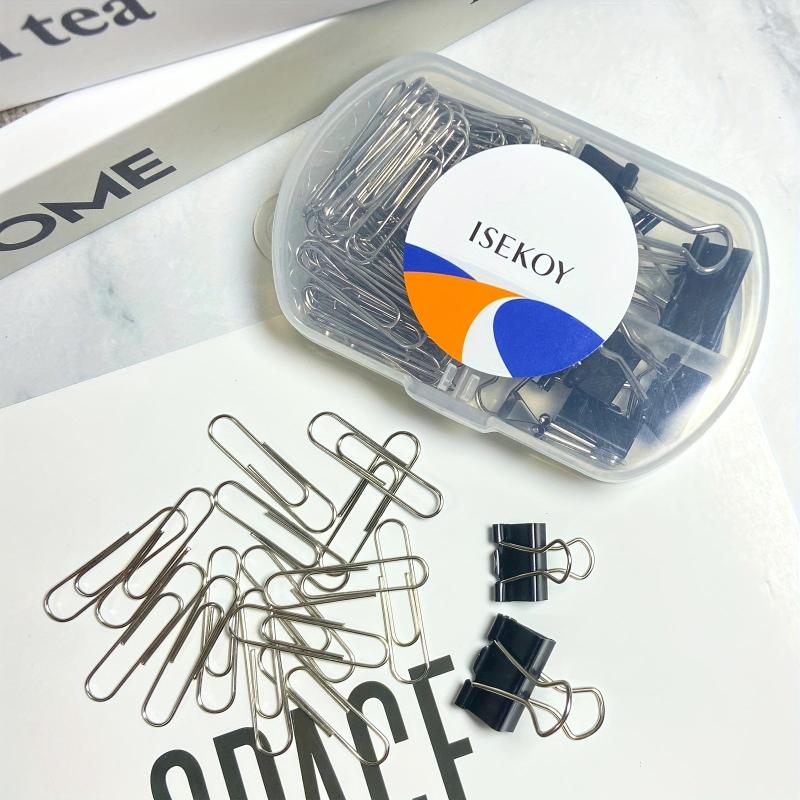 100pcs Paper Clips & Binder Clips Set 32mm Medium, 19mm Small, 15mm Mini