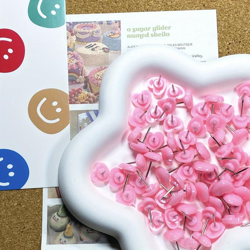 50 Heart Shaped Push Pins for Bulletin Board - Colored Desk Tacks