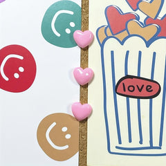 50 Heart Shaped Push Pins for Bulletin Board - Colored Desk Tacks