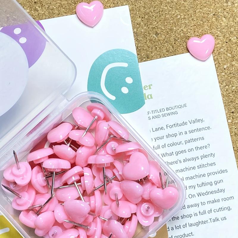 50 Heart Shaped Push Pins for Bulletin Board - Colored Desk Tacks