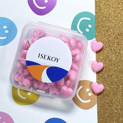 50 Heart Shaped Push Pins for Bulletin Board - Colored Desk Tacks