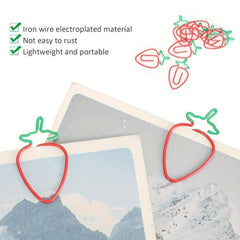 10pcs Strawberry Paper Clips Colorful Funny Copper Bookmarks Office Supplies