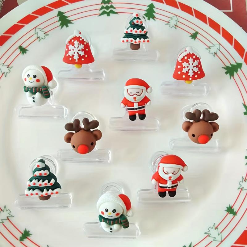 10pcs Mixed Small Clip Red Long Tail Clip Christmas Version Student Stationery
