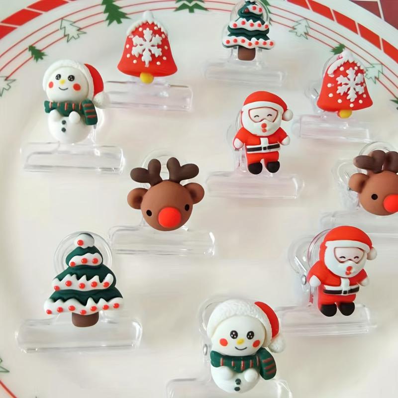 10pcs Mixed Small Clip Red Long Tail Clip Christmas Version Student Stationery