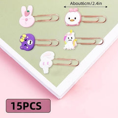 Cartoon Paper Clip Bookmark Set - Cute Metal Crank Pins for Students