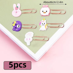 Cartoon Paper Clip Bookmark Set - Cute Metal Crank Pins for Students