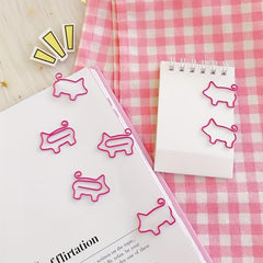10pcs Cartoon Paper Clips Metal Swan Piggy Carrot Radish Pea Pink Bookmark