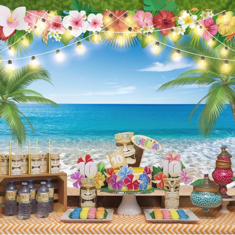 Hawaiian Beach Backdrop 5x3ft Tropical Palm Flower Ocean Photo Booth Props