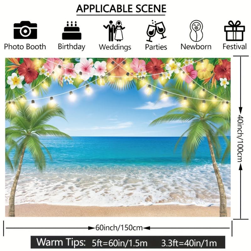 Hawaiian Beach Backdrop 5x3ft Tropical Palm Flower Ocean Photo Booth Props