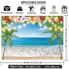 Hawaiian Beach Backdrop 5x3ft Tropical Palm Flower Ocean Photo Booth Props