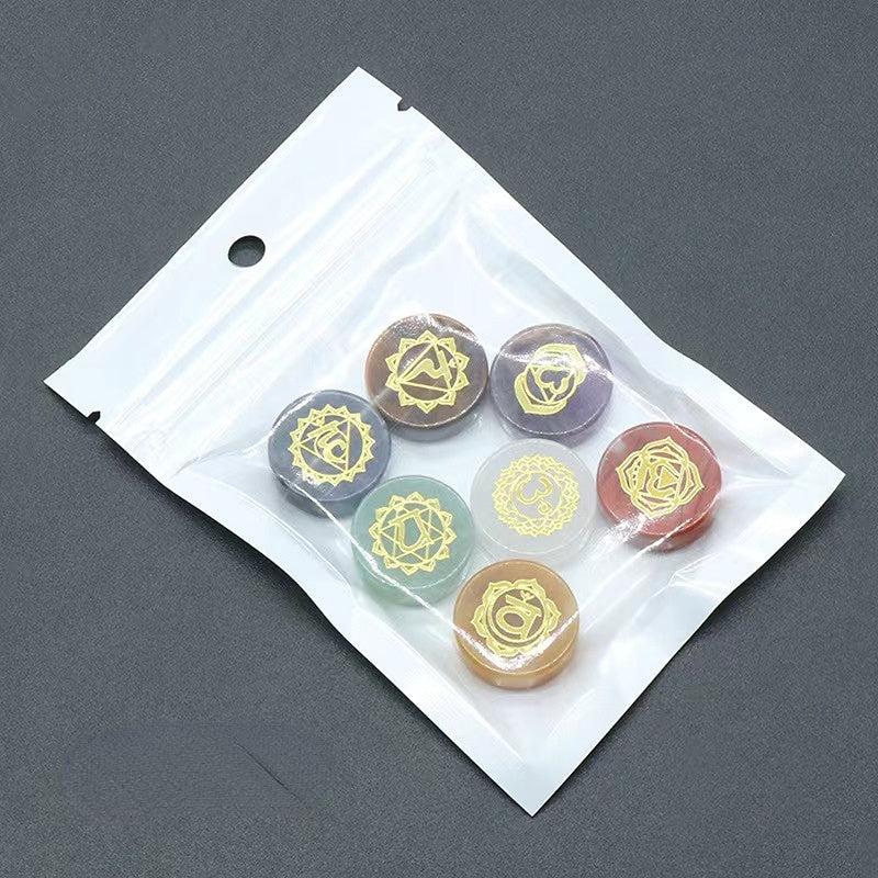 7pcs Chakra Crystal Beads with Engraved Symbols for Reiki Healing