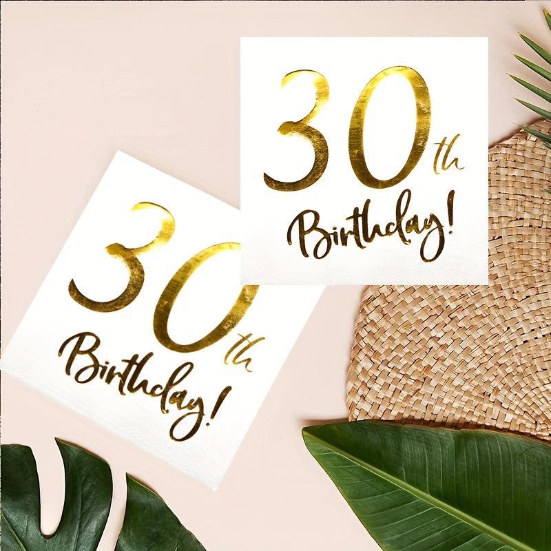 30 Years Cocktail Napkins For 30th Birthday, 20pcs Pack