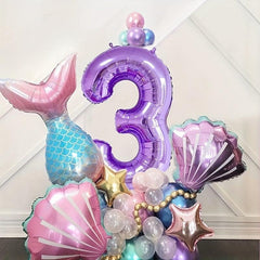 Mermaid Purple Shell Number Aluminum Film Balloon Set