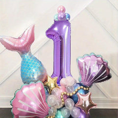 Mermaid Purple Shell Number Aluminum Film Balloon Set
