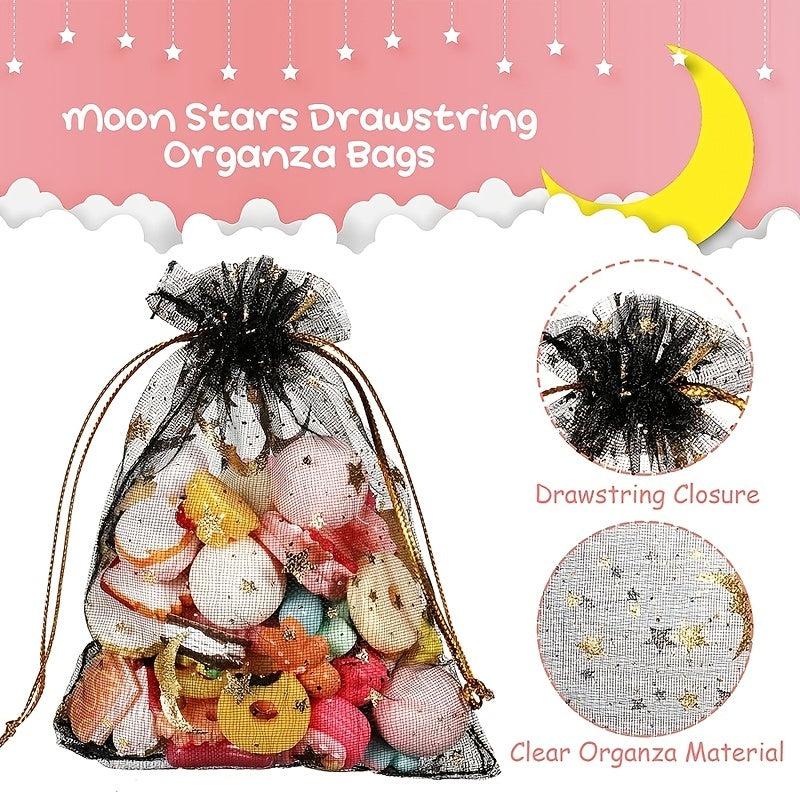 10pcs Moon Star Drawstring Organza Bag - Jewelry Candy Party Favors Mixed Colors