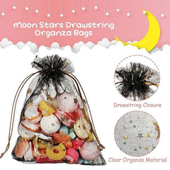 10pcs Moon Star Drawstring Organza Bag - Jewelry Candy Party Favors Mixed Colors