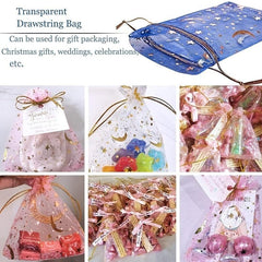 10pcs Moon Star Drawstring Organza Bag - Jewelry Candy Party Favors Mixed Colors