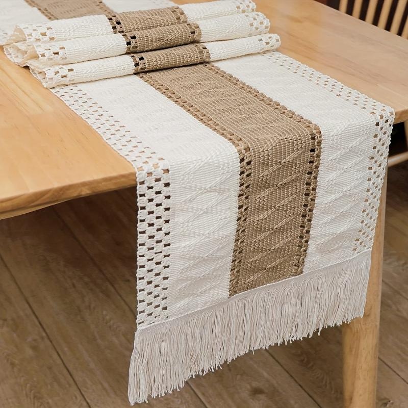 Boho Table Runner 30 48cmx182 Splicing Cotton Tassels for Wedding Bridal Shower