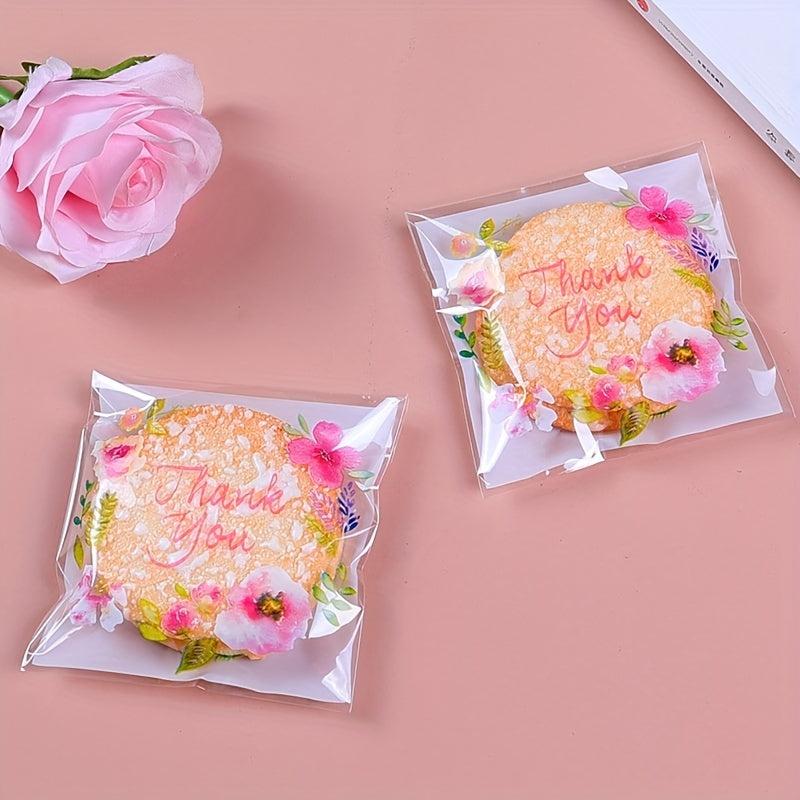 100pcs Thick Rose Pattern Packaging Self-Adhesive Bag