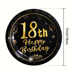 Golden 18 Year Old Birthday Theme Set with Tablecloth and Party Supplies