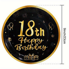 Golden 18 Year Old Birthday Theme Set with Tablecloth and Party Supplies