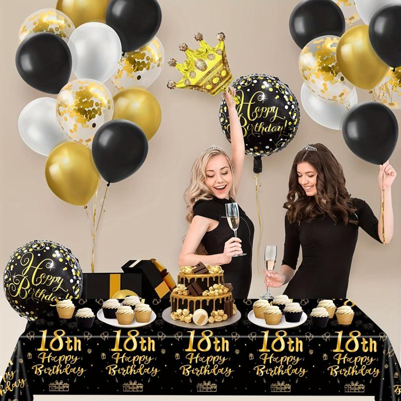 Golden 18 Year Old Birthday Theme Set with Tablecloth and Party Supplies
