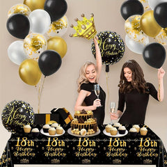 Golden 18 Year Old Birthday Theme Set with Tablecloth and Party Supplies