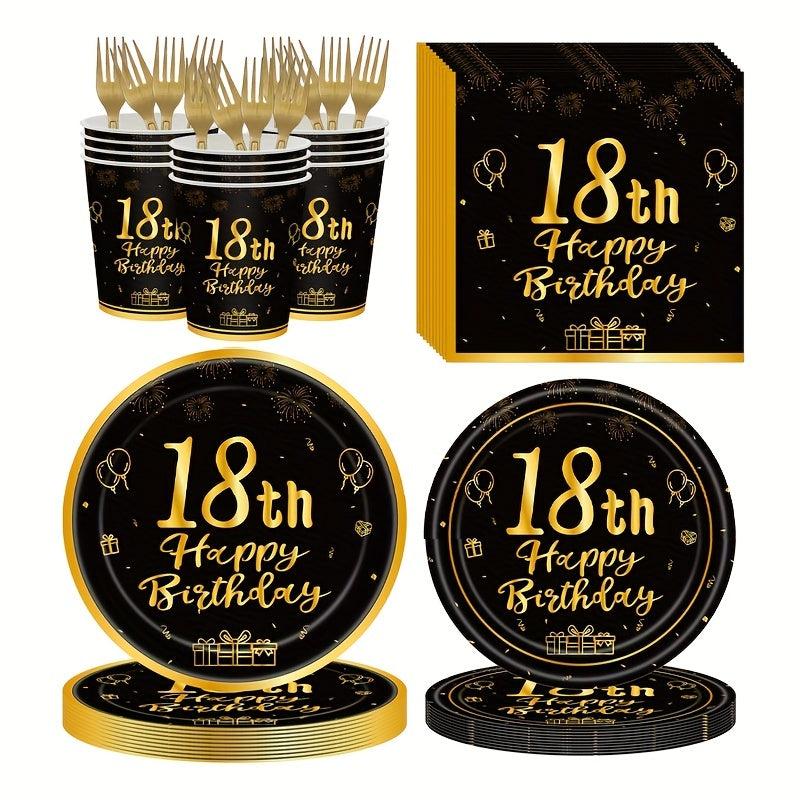 Golden 18 Year Old Birthday Theme Set with Tablecloth and Party Supplies