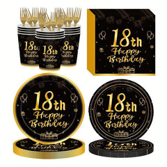 Golden 18 Year Old Birthday Theme Set with Tablecloth and Party Supplies