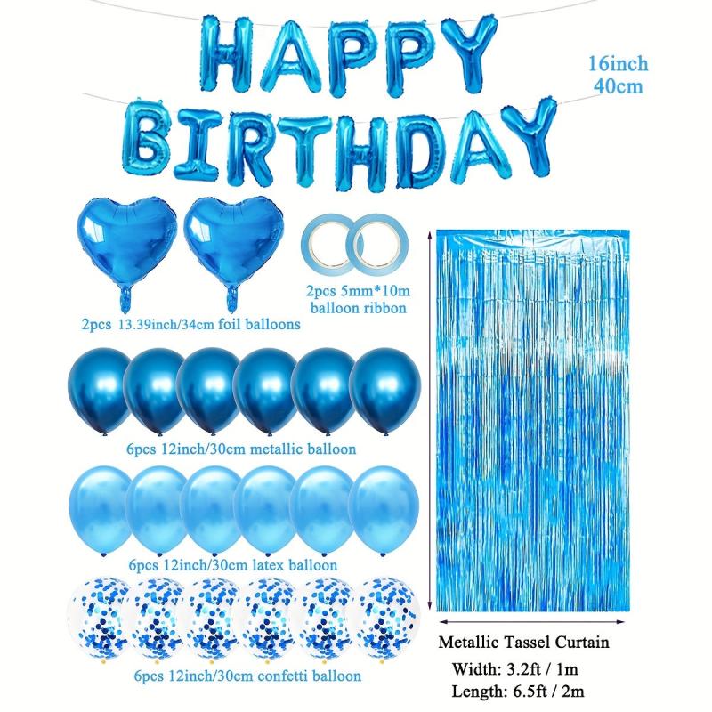 36pcs Birthday Party Decoration Set Foil Tinsel Curtain Background Mix Balloons