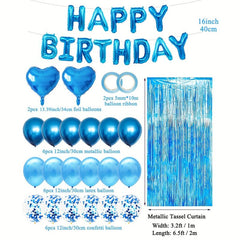 36pcs Birthday Party Decoration Set Foil Tinsel Curtain Background Mix Balloons
