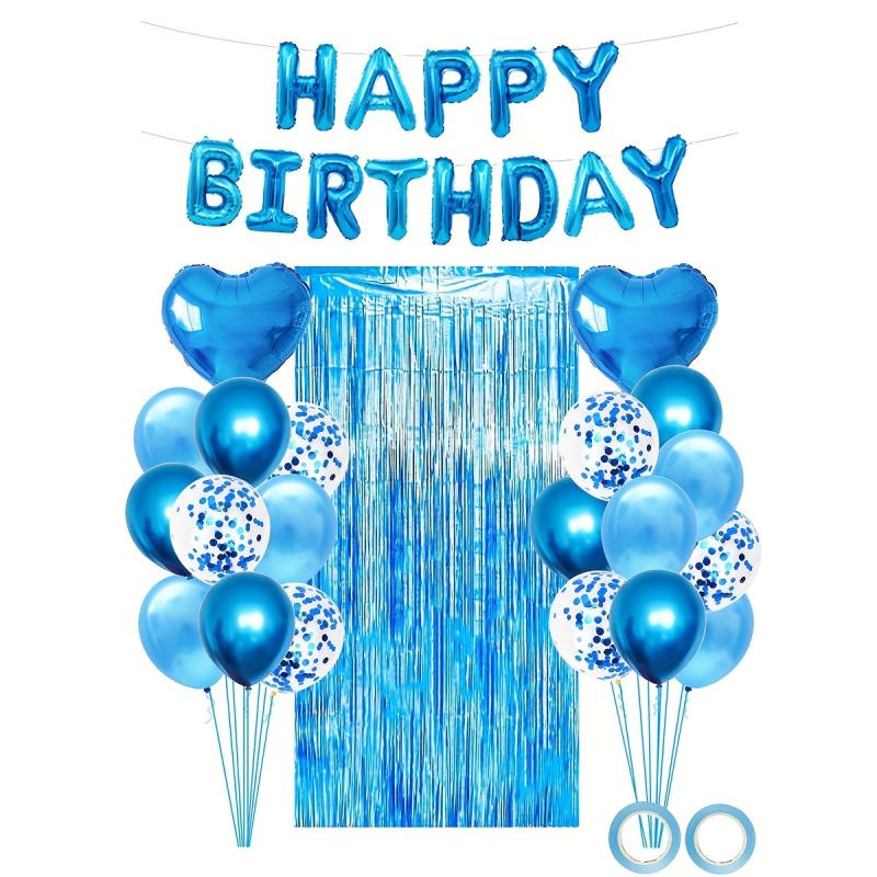 36pcs Birthday Party Decoration Set Foil Tinsel Curtain Background Mix Balloons