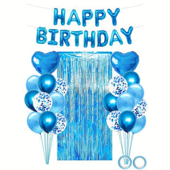 36pcs Birthday Party Decoration Set Foil Tinsel Curtain Background Mix Balloons