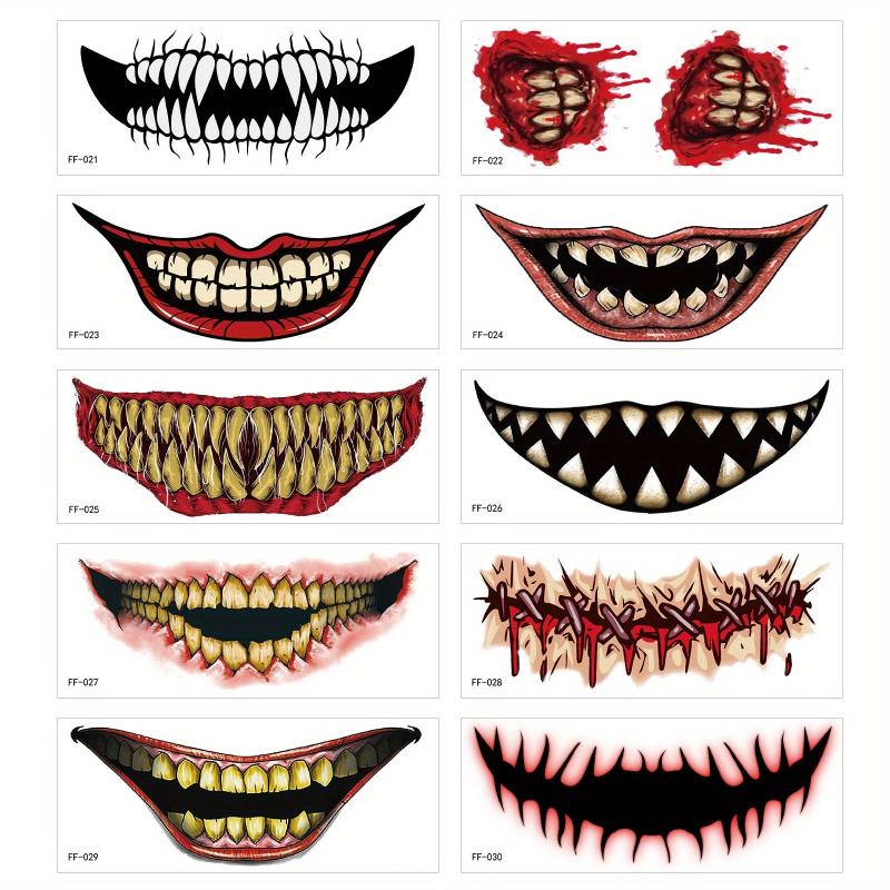 Halloween Horror Tattoo Stickers Costume Party Funny Mouth Tattoo