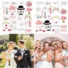 32pcs Wedding Photo Booth Props for Bridal Shower and Party Selfies