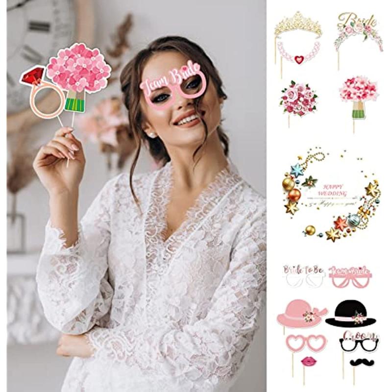 32pcs Wedding Photo Booth Props for Bridal Shower and Party Selfies