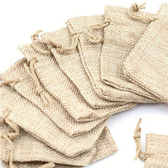 10pcs Small Burlap Jute Sack Linen Pouch Bag Drawstring Wedding Supplies