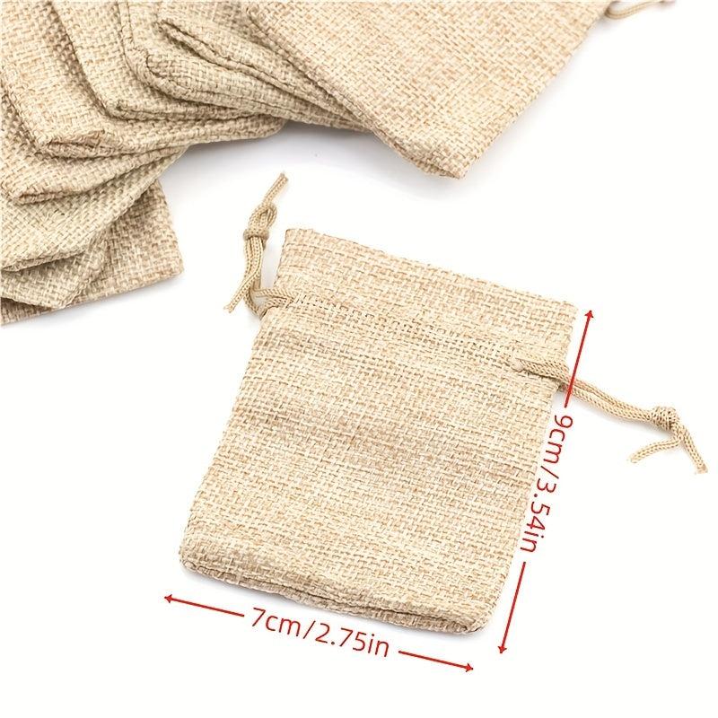10pcs Small Burlap Jute Sack Linen Pouch Bag Drawstring Wedding Supplies