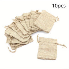 10pcs Small Burlap Jute Sack Linen Pouch Bag Drawstring Wedding Supplies