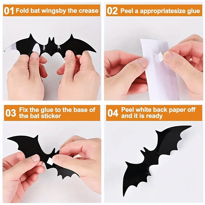 60pcs Halloween Decoration 3D PVC Bat Halloween Party Scary Decor Props