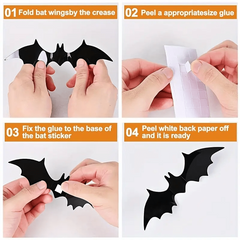 60pcs Halloween Decoration 3D PVC Bat Halloween Party Scary Decor Props