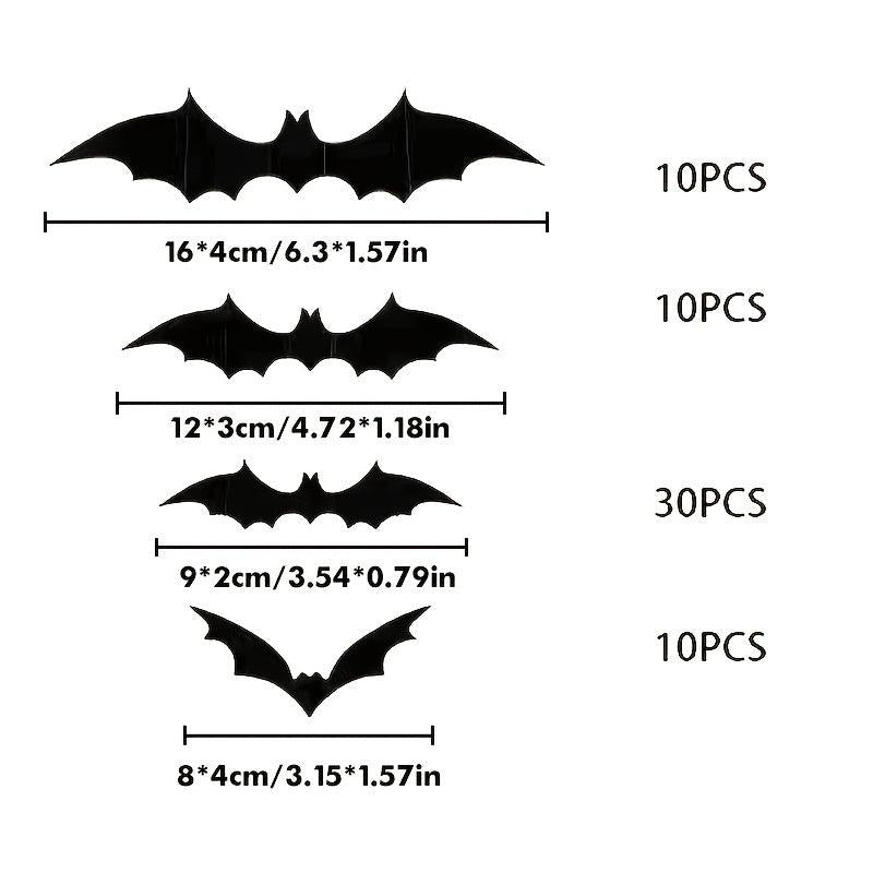 60pcs Halloween Decoration 3D PVC Bat Halloween Party Scary Decor Props