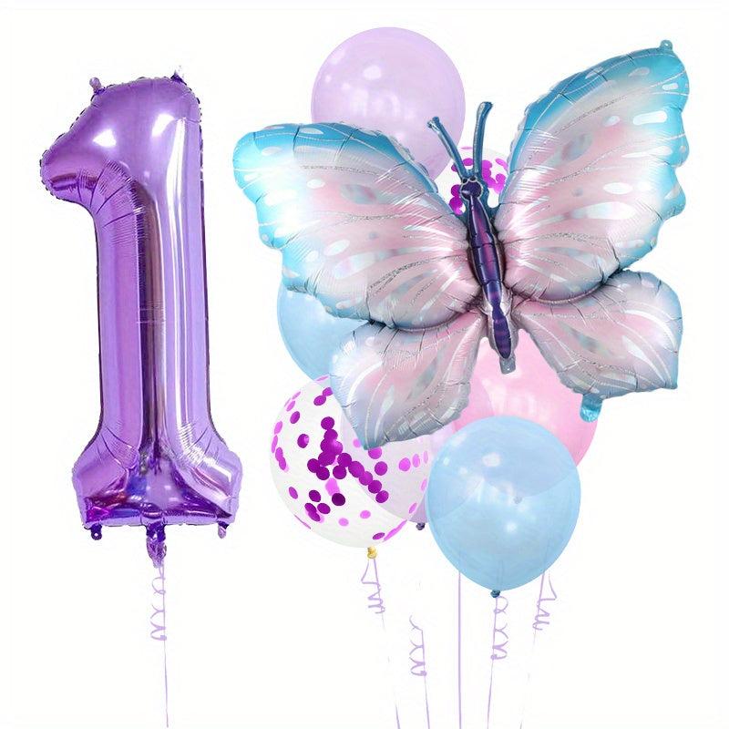 9pcs Large 101 6 Cm Purple Number Aluminum Film Balloon Butterfly