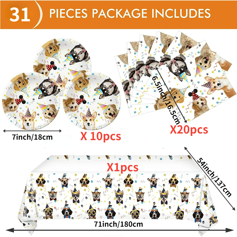 31pcs Dog Birthday Party Supplies Puppy Party Tableware For Decorations
